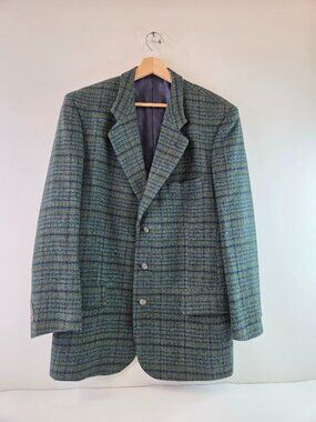 Vintage Passo Mens Green Plaid Tweed Jacket Size Large